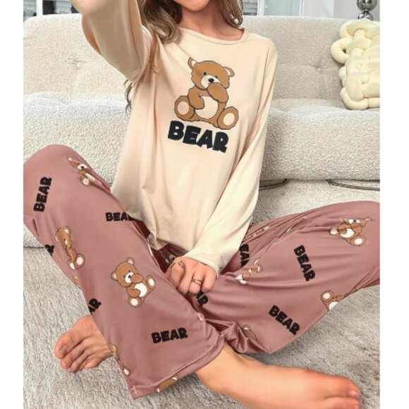 Other - NIP Women's Casual Pajama Set 2pcs Set with Cute Cartoon Bear Print